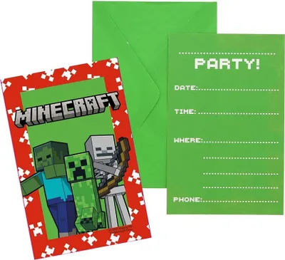 Zdjęcie produktu dla Minecraft Zaproszenia - Zestaw 6 sztuk - Stwórz niezapomniane chwile z przyjaciółmi