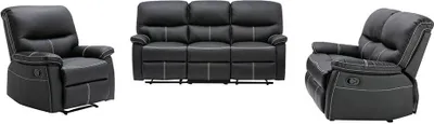Produktbild von 3+2+1-Sitzer Sofa und Sessel mit Relaxfunktion in schwarzem Leder CANBY