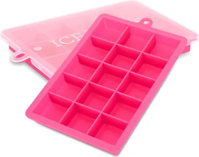 Produktbild von Intirilife 2x Eiswürfelformen in PINK – 2er Set à 15 Fächer Eiswürfel Silikonformen mit Deckel – Flexibler Eiswürfelbehälter Verschließbar für Eis, Babynahrung und mehr