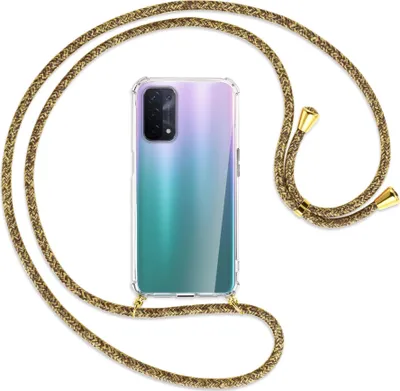 Produktbild von Handykette Backcover-Schutzhülle mit Band (Metall goldfarben) für Oppo A54 5G / A74 5G (CPH2197) - braun+beige
