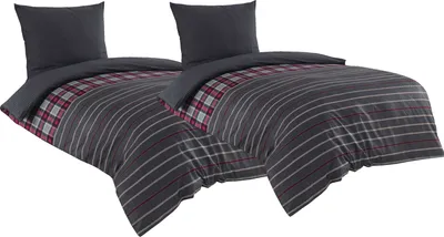 Produktbild von 4 teilige Bettwäsche 135x200 cm Gestreift anthrazit Baumwolle Renforce Wende Set