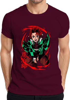 Immagine prodotto di Maglietta Tanjiro Kimetsu no Yaiba Sonnenatem Hinokami Anime Gift Uomo, Borgogna, 3XL