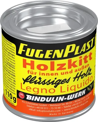 Produktbild von Wasserfester Holzkitt Fugenplast Füssigholz 110 g Metalldose Farbe: Buche Natur für den Innen- und Außenbereich inkl. Spachtel