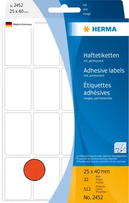 Obrázek produktu pro HERMA 2452 Vielzweck-Etiketten 25 x 40 mm rot Großpackung