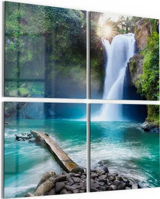 Produktbild von DEQORI Glasbild Echtglas 4x50x50 cm 'Tegenungan Wasserfall' Wandbilder XXL groß