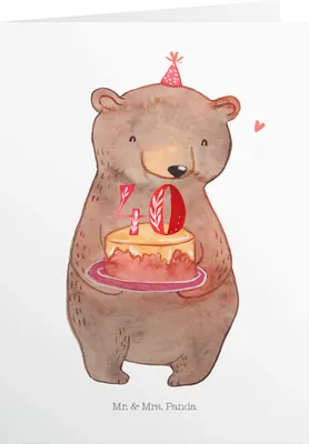 Produktbild von Mr. & Mrs. Panda Geburtstagskarte Spruch Bär Torte 40. Geburtstag - Weiß - Geschenk, Geburtstagskarten, Einladungskarte, Glückwunschkarte, einladungskarten, Klappkarte