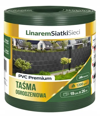 Zdjęcie produktu dla Taśma ogrodzeniowa Premium 1200g 19 cm x 26 m zielona +UV Linarem SiatkiSieci