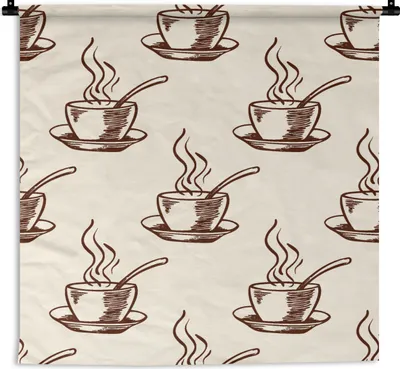 Produktbild von MuchoWow® Wandteppich Wandbehang Muster - Vintage - Kaffee 60x60 cm Tapisserie Dekoration Wandtuch - Dekorationen - Wand Decke