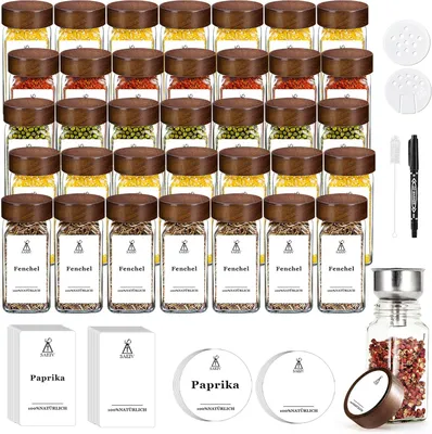 Image de Ensemble de pots à herbes, 24 pièces, 120 ml, avec étiquettes, pour la cuisine