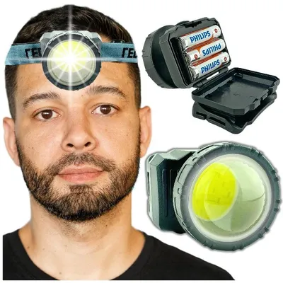 Zdjęcie produktu dla Latarka Czołowa Led Cob Soczewkowa Baterie Philips Lampka Czołówka Na Kask