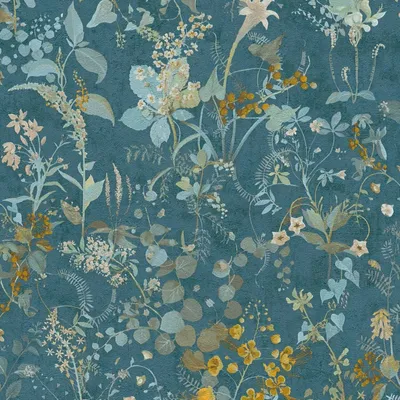 Produktbild von Profhome 388253-GU Blumen Tapete Floral matt blau petrol gelb grün 5,33 m2