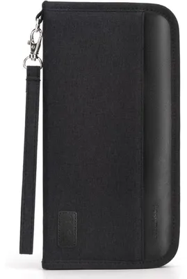 Zdjęcie produktu dla Etui na paszport z blokadą RFID, wodoodporne, organizer podróżny do dokumentów, kart kredytowych, biletów, dowodu tożsamości, czarne