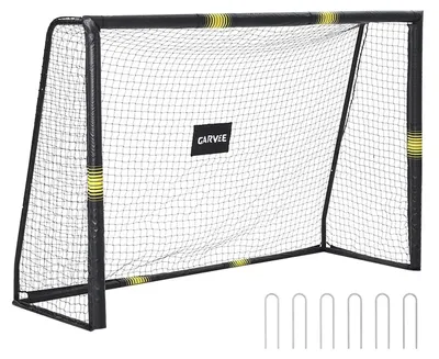 Image de But de football - But de football pour jardin, 300 cm - Structure en acier - Revêtement époxy résistant à la rouille - Filet en polyéthylène (PE) - Ancrages au sol - Idéal pour l'entraînement et le jeu en extérieur