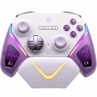 Immagine prodotto di EasySMX D10, compatibile con diverse piattaforme (PC, dispositivi mobili, Switch), con illuminazione RGB, joystick TMR, tecnologia RF 2,4 GHz/Bluetooth, colore viola, controller wireless