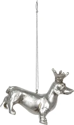 Produktbild von Clayre & Eef Weihnachtsanhänger Hund 8x3x6 cm Silberfarbig Kunststoff