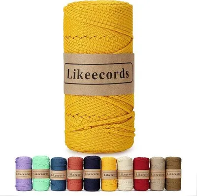Image de Fil de macramé en polyester - 4 mm x 130 m - Élastique - Jaune