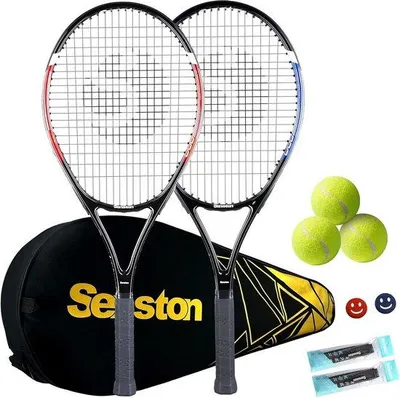 Produktbild von Komplettes Set von 2 Erwachsenen Tennisschlägern mit Bällen und Zubehör