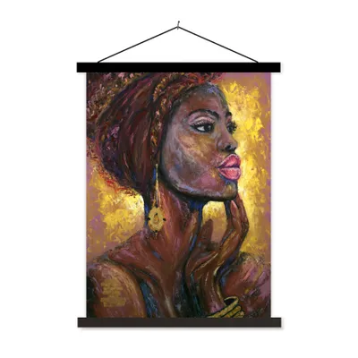 Produktbild von MuchoWow® Textilposter Gemälde - Frau - Gold - Ölfarbe 60x80 cm mit schwarzem Rahmen - Plakathalter