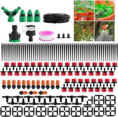 Image de Kit d'irrigation pour buses goutte-à-goutte, 50 m, kit de buses pour jardin, 201 pièces, kit à monter soi-même, micro-buses, modulable, pour le jardin, la serre, l'arrosage de pelouse
