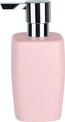 Produktbild von Spirella Seifenspender "Retro" | mit edelstahlfarbener Pumpe | Flüssigseifen-Spender | Porzellan | 300ml | Langliebig und Robust | Pastellrosa
