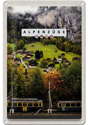 Produktbild von Blechschild Reise 20x30cm Alpenzüge Schweiz Bahn Tal Häuser