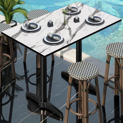 Produktbild von CPBL | HPL Compact Bistro Stehtisch | 120 x 70 x 110 cm | Weiß Marmor / Schwarz | Rechteckig | Bistrotisch Gastro Steh Tisch