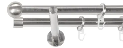 Produktbild von SN Deco Gardinenstange Straßburg, 19 mm, 2-läufig, Stahl, Komplett-Set mit Ringen, Auflageträger, 360 cm, edelstahl optik
