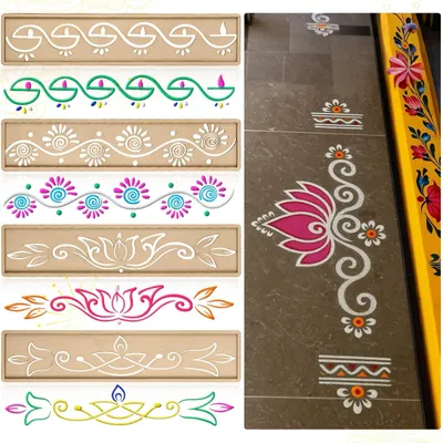 4er-Set Rangoli-Schablonen aus Holz, wiederverwendbar, 30x6 cm