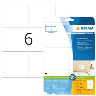 Produktbild von Adressetiketten Premium A4 99,1x93,1 mm weiß Papier matt 150 St.