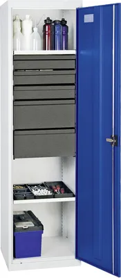 Produktbild von Stumpf Werkzeug- und Materialschrank Serie 3000 lichtgrau / enzianblau + 3 Schublade 100 mm + 2 Schublade 200 mm + 2 Auszugsböden - 3005674