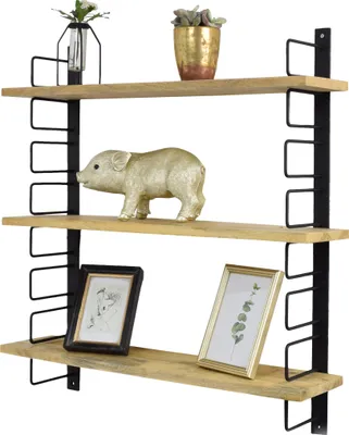 Image de Étagère murale LOFT42 en bois massif - supports métalliques - 64 x 13 x 74
