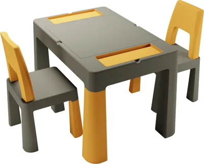 A children's table and two chairs set.