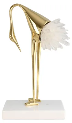 Produktbild von Vogelstatuette mit Bergkristall Luxusdeko 22cm Marmorfigur