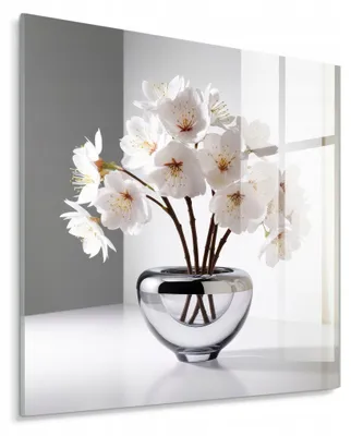 Zdjęcie produktu dla STYLER Obraz na szkle 30x30 cm Glasspik białe kwiaty w wazonie nowoczesna dekoracja ścienna do salonu sypialni biura