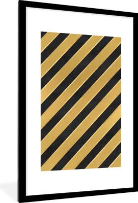 Produktbild von MuchoWow® Gerahmtes Poster Muster - Streifen - Gold - Schwarz 60x90 cm - Poster mit Schwarzem Bilderrahmen Wandposter Rahmen Foto Bilder - Dekoration - Wandposter Wohnzimmer - Hochwertig