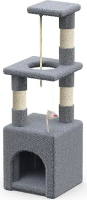 Obrázek produktu pro Malý kočičí strom s plošinou a jeskyní - Stabilní škrabadlo pro kočky - Výška 88 cm - Šedá barva