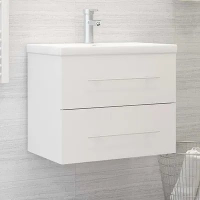 Image de vidaXL Meuble sous-lavabo avec vasque encastrée Blanc Bois composite