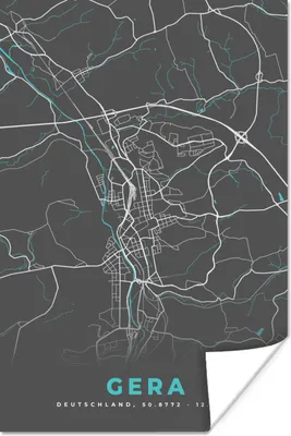 Produktbild von MuchoWow® Poster Stadtplan - Deutschlandkarte - Blau - Gera - Karte 20x30 cm - Papierdruck