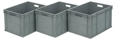 Produktbild von Povag Eurobox, 3 Stück, 60x40x34 cm, Eurobehälter, Transportbox 66,8 Liter, Grau