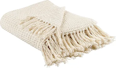 Obrázek produktu pro BELIANI Přikrývka Béžová Bavlna 125 x 150 cm malé obdélníky wafflový vzor Pletený přehoz Boho Styl Obývací pokoj Ložnice doplněk