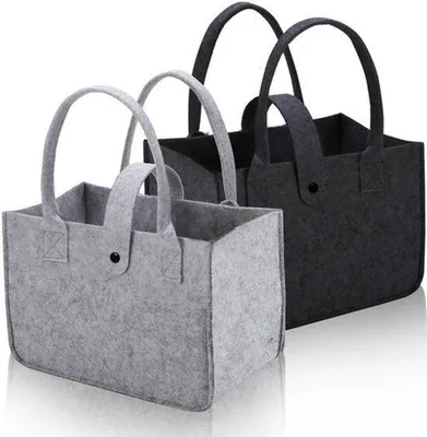 Productafbeelding van 2 Vilten Boodschappentassen Opvouwbaar, Shopper 30x20x18cm Herbruikbaar