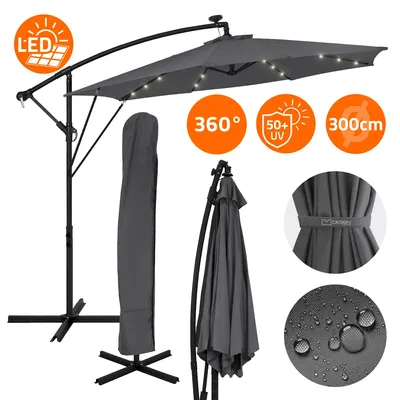 Obrázek produktu pro ML-Design Slunečník Ø300cm s LED solárním antracitovým hliníkovým slunečníkem s krytem kliky a stojanem, ochrana před sluncem a voděodolný, otočný a sklopný