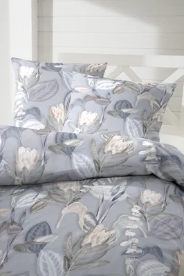 Produktbild von Primera Mako-Satin Bettwäsche 155x220 Blätter Blüten natur grau  243218-83