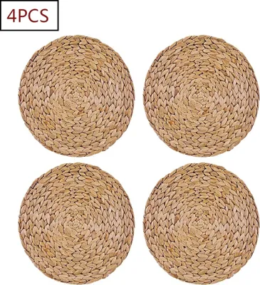 Produktbild von 4er Set runde geflochtene Tischsets aus Wasserhyazinthe, 30cm (11¾ )