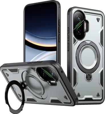 Produktbild von Dual Layer Hülle für Xiaomi Poco F7/Redmi Turbo 4 Pro mit Ring Ständer Magnetisch Stoßfest Handyhülle Grau