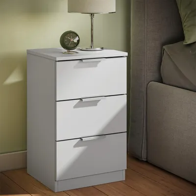 Image de Table de chevet Vicco Fino Blanc 37.6x61.8cm avec 3 tiroirs, Model 58554