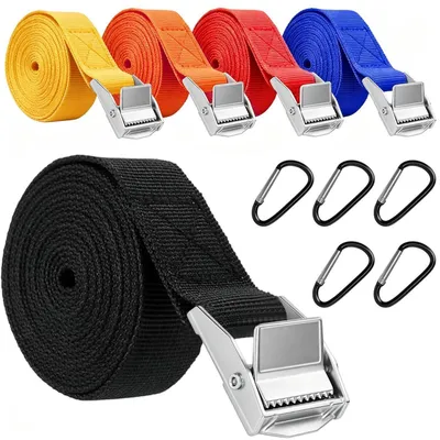 Image de Sangles de tension, lot de 5, 25 mm x 1,5 m, avec mousqueton, capacité de charge jusqu'à 200 kg, multicolores