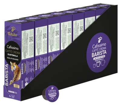 Produktbild von Tchibo Cafissimo Caffè Crema Barista Guatemala Kaffeekapseln, 80 Stück – 8x 10 Kapseln (Caffè Crema, mit einem Hauch von Schokolade), nachhaltig & fair gehandelt, Limited Edition