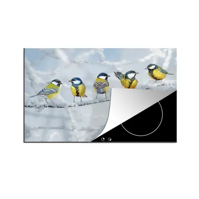 Produktbild von KitchenYeah© Herdabdeckplatte Vogel - Kohlmeise - Winter - Schnee - Zweige , 81x52cm, Küche Deko, Glaskeramikkochfeld Herdabdeckung, Abdeckplatte fùr Kochfeld