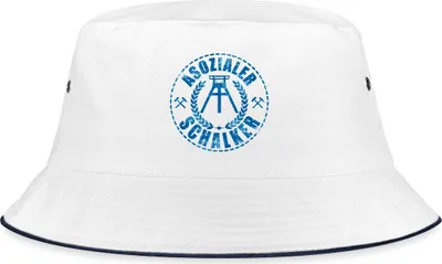 Produktbild von Spreadshirt Asozialer Schalker Spruch Fußball Sport Fischerhut, L/XL (Caps), Weiß/Navy